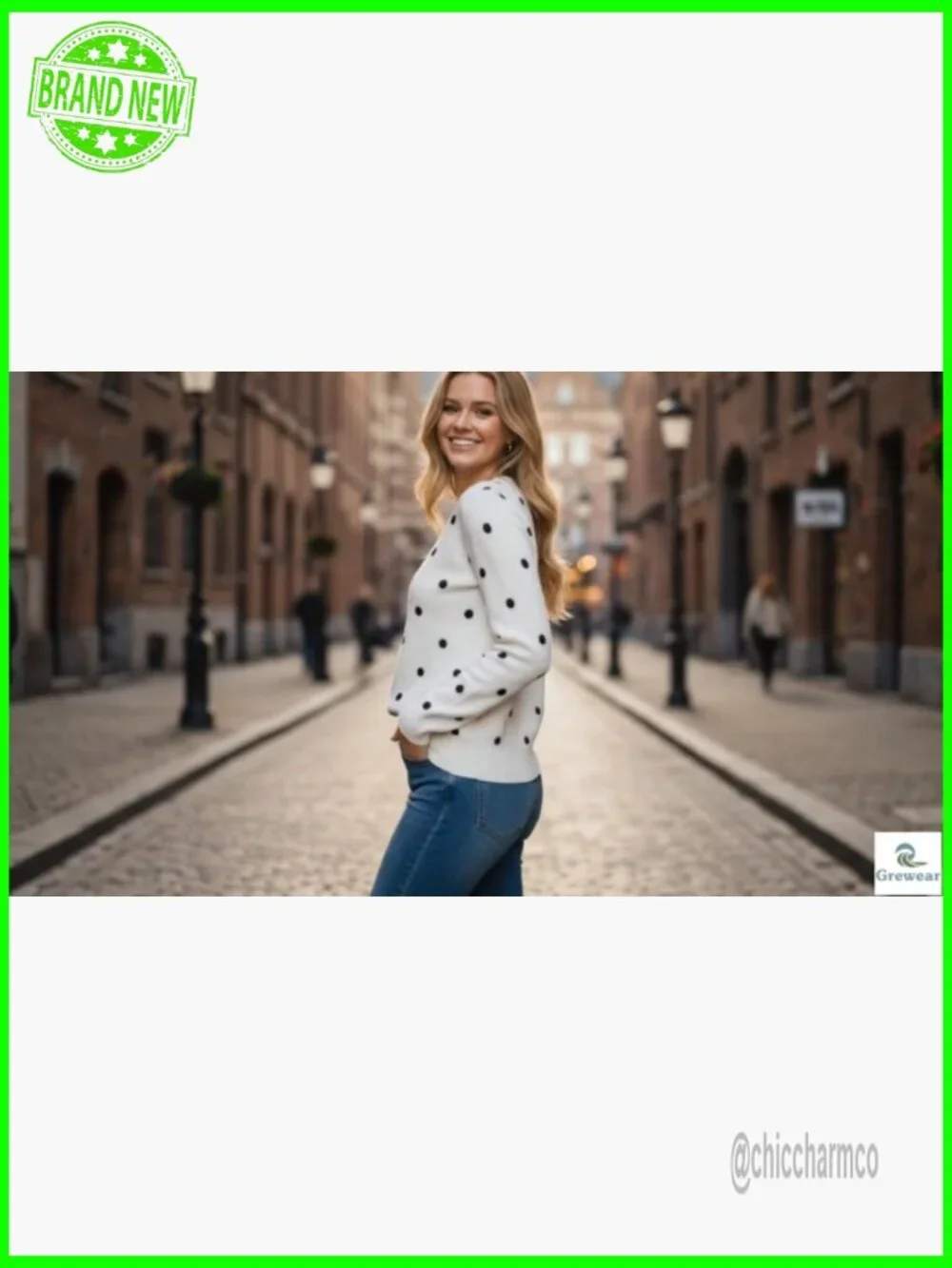 Polka Dot Crewneck Sweater, Long Sleeve Knit Pullover, Soft - Picture 7 of 7